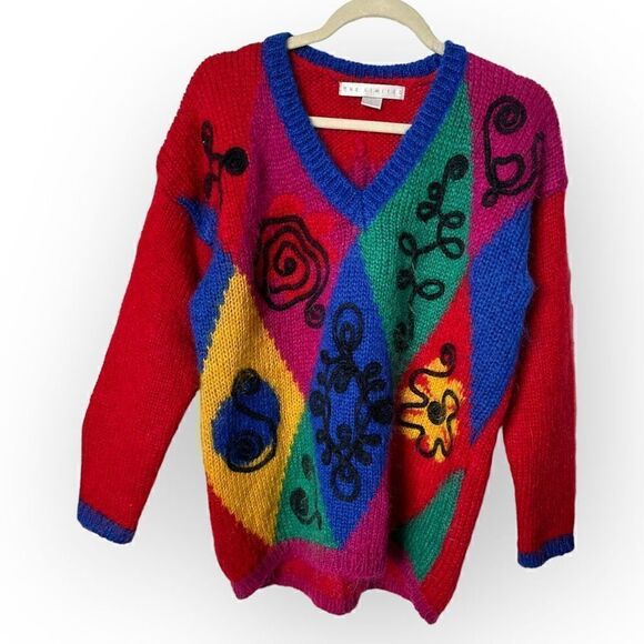 The Limited Red oversized abstract Sweater Size P8 Mohair/acrylic/nylon shoulder - Picture 2 of 5